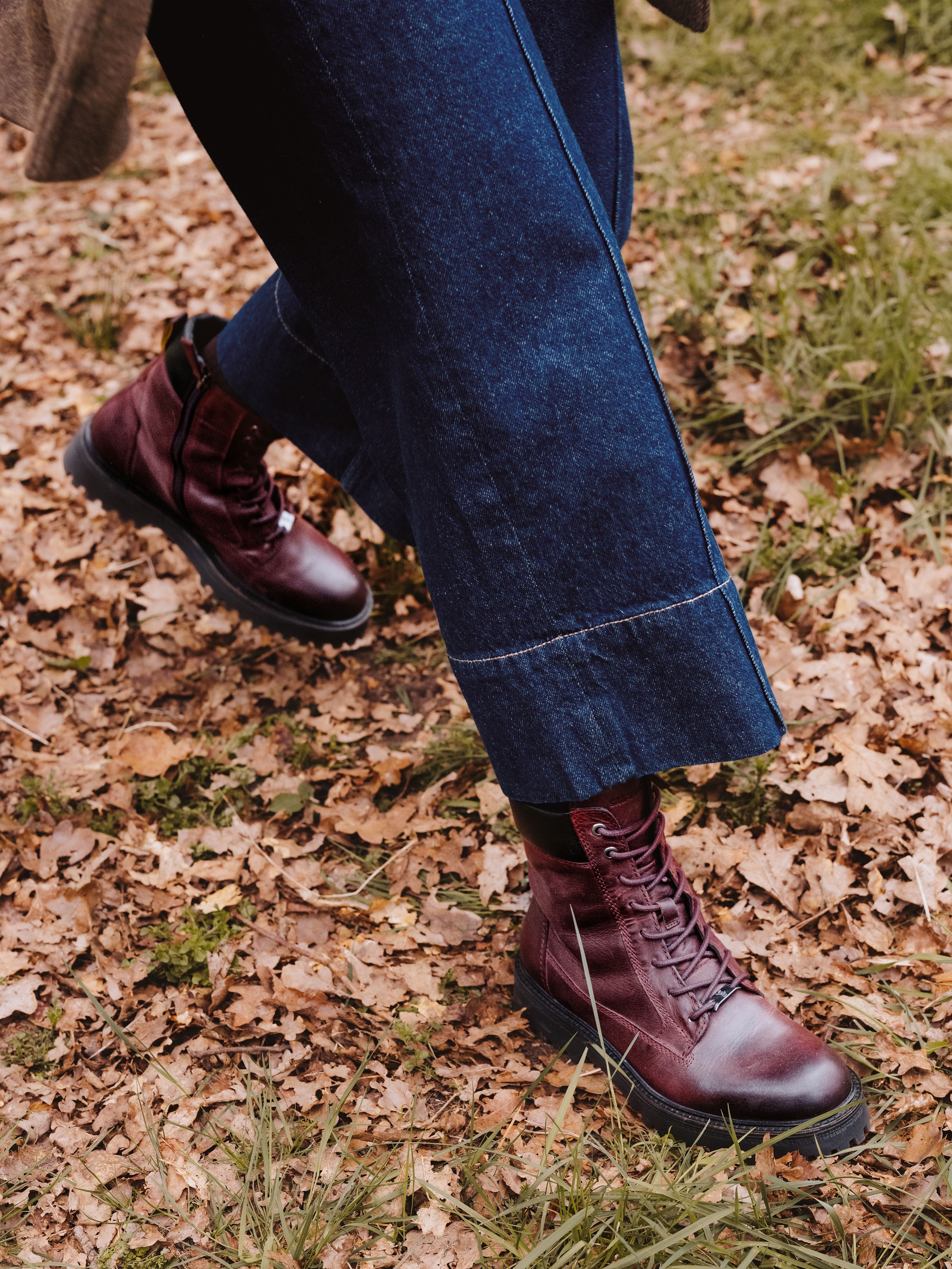 Leder Schnürstiefelette Bordeaux/Schwarz - Image 2