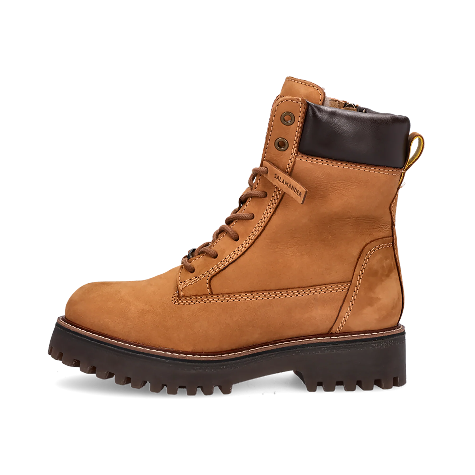 Leder Schnürstiefelette Cognac/Dunkelbraun