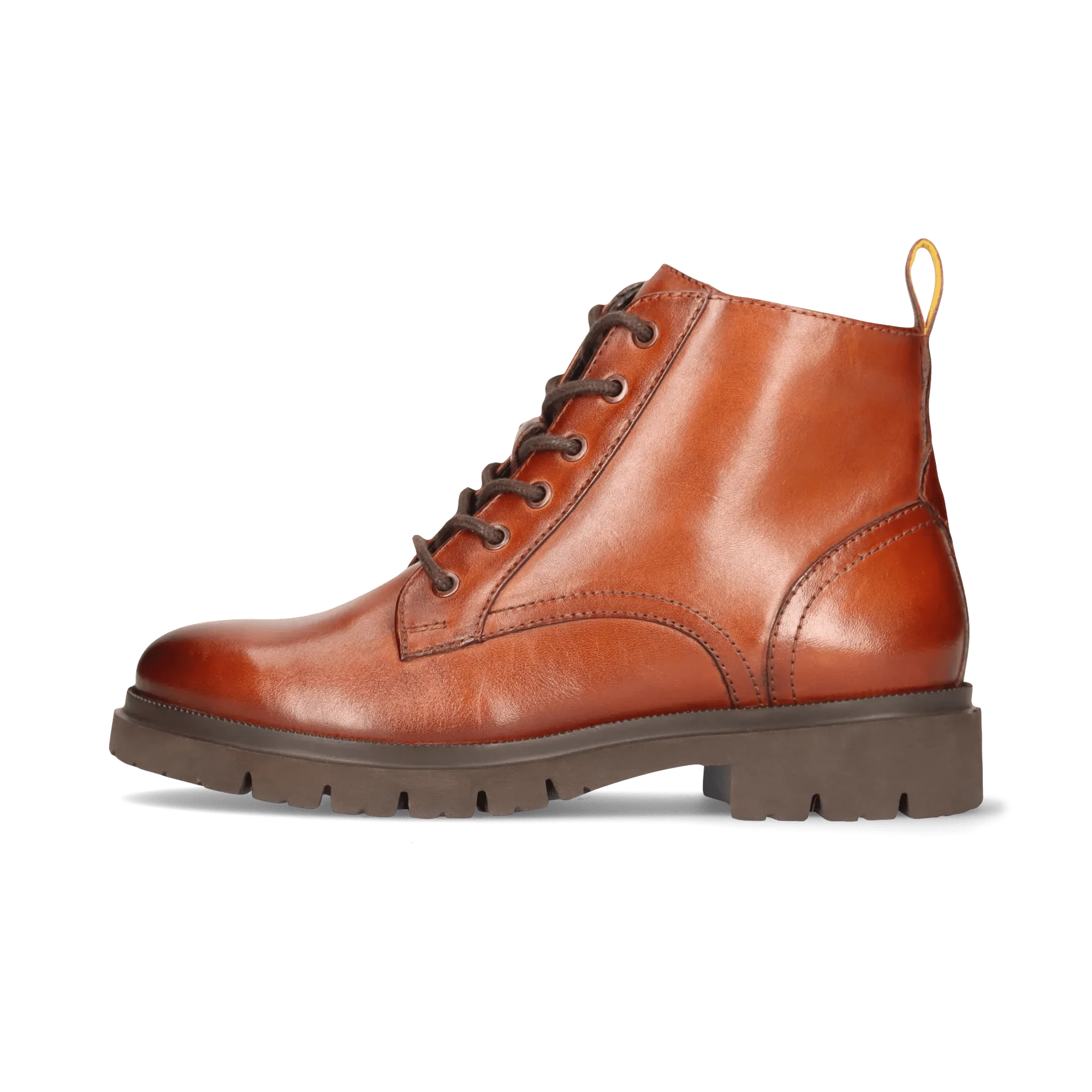 Leder Schnürstiefelette Cognac