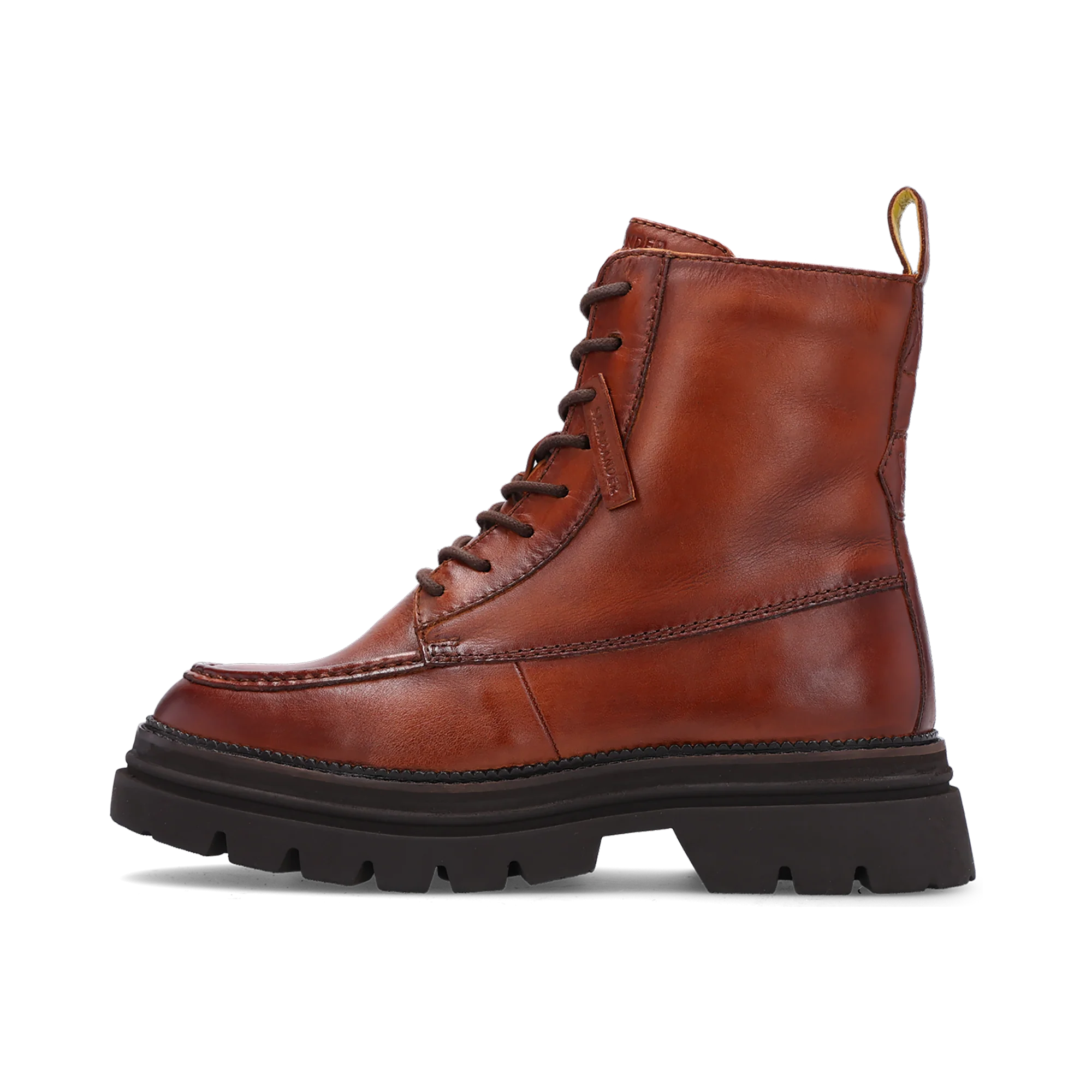 Leder Schnürstiefelette Cognac